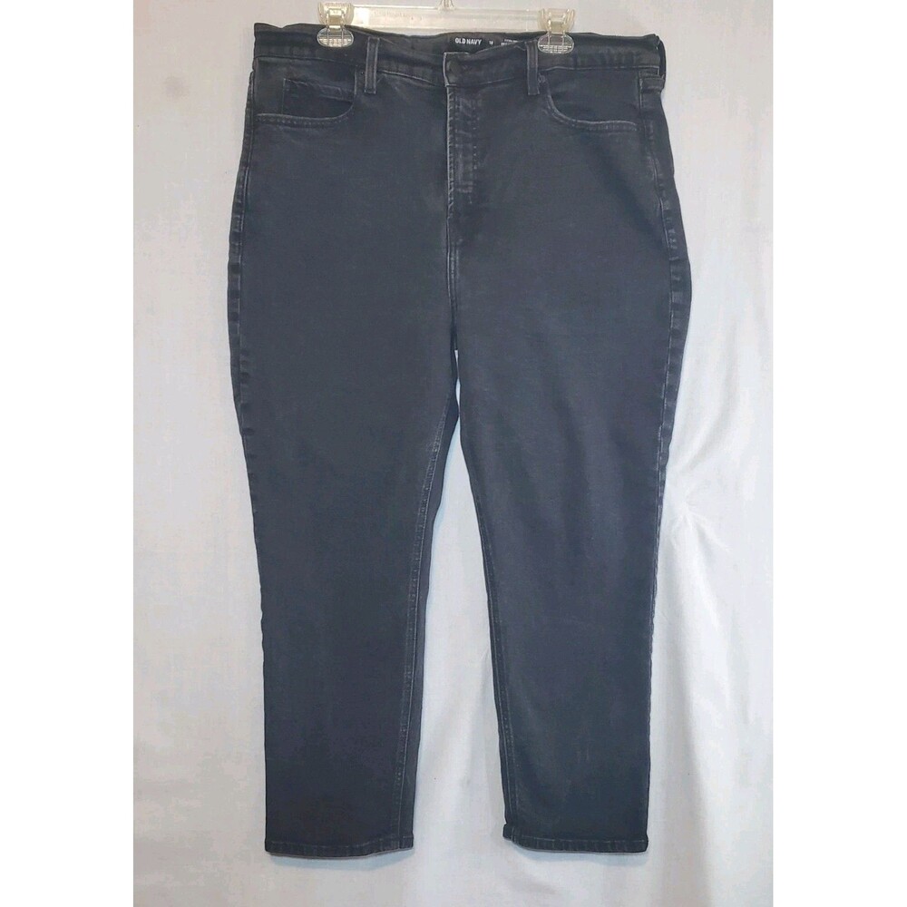 Old Navy Womens Sz 18 Ski Hi Black Straight Leg Jeans Faded Denim High Rise